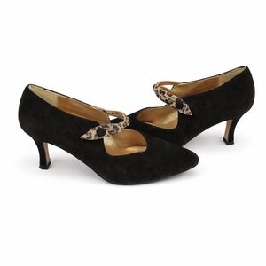 THE TOUCH OF NINA Women’s Black Suede Leopard Maryjane Pumps Heels 7